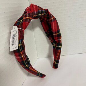 J. Crew Tartan Knot Headband Red/Black Multi 0S NWT